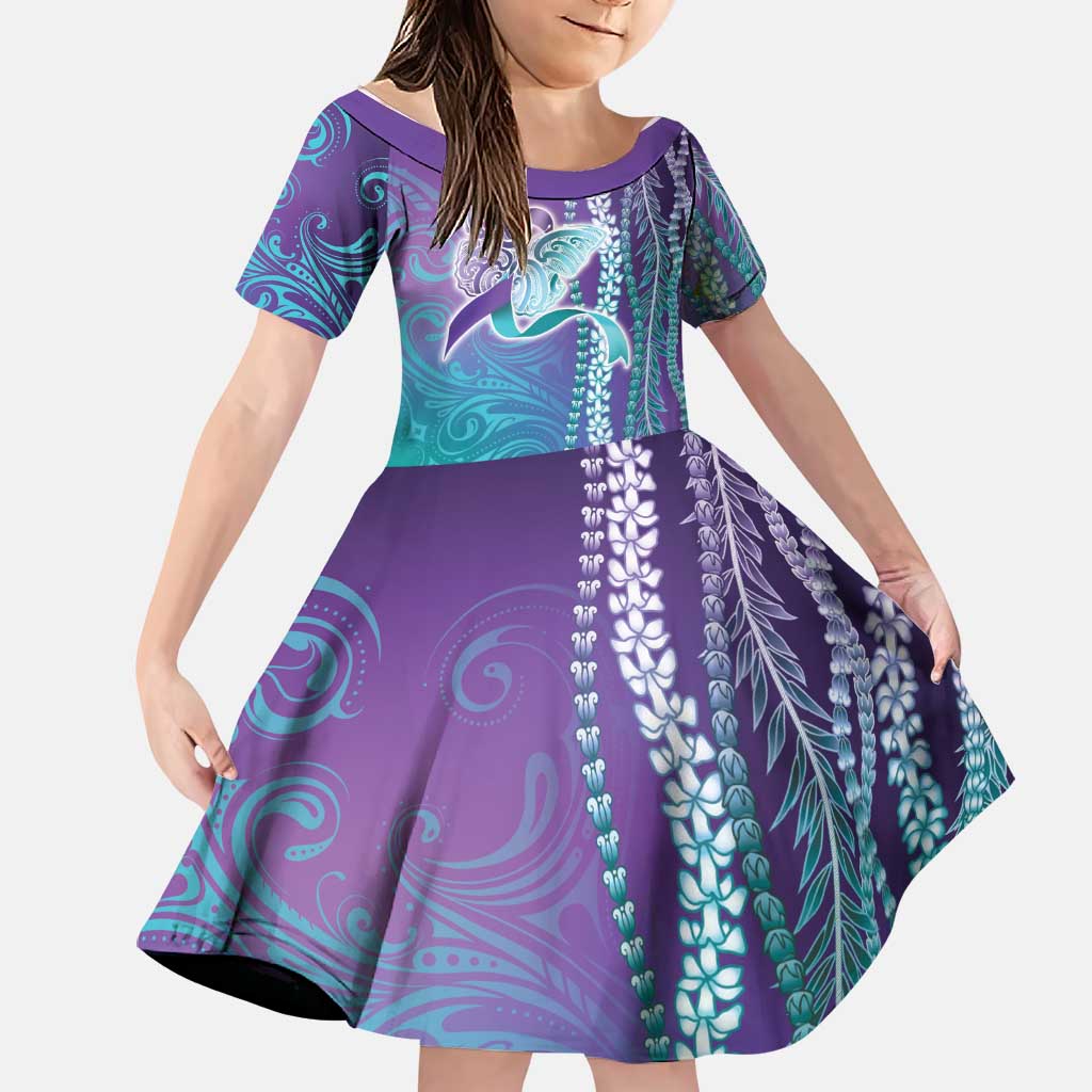 Suicide Prevention Awareness Family Matching Puletasi and Hawaiian Shirt Maile Pikake Lokelani Crown Flower Lei Inspired LT9 Daughter's Dress Multicolor - Polynesian Pride