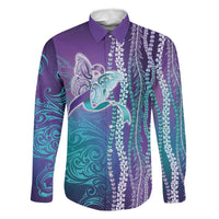 Suicide Prevention Awareness Family Matching Puletasi and Hawaiian Shirt Maile Pikake Lokelani Crown Flower Lei Inspired LT9 Dad's Shirt - Long Sleeve Multicolor - Polynesian Pride