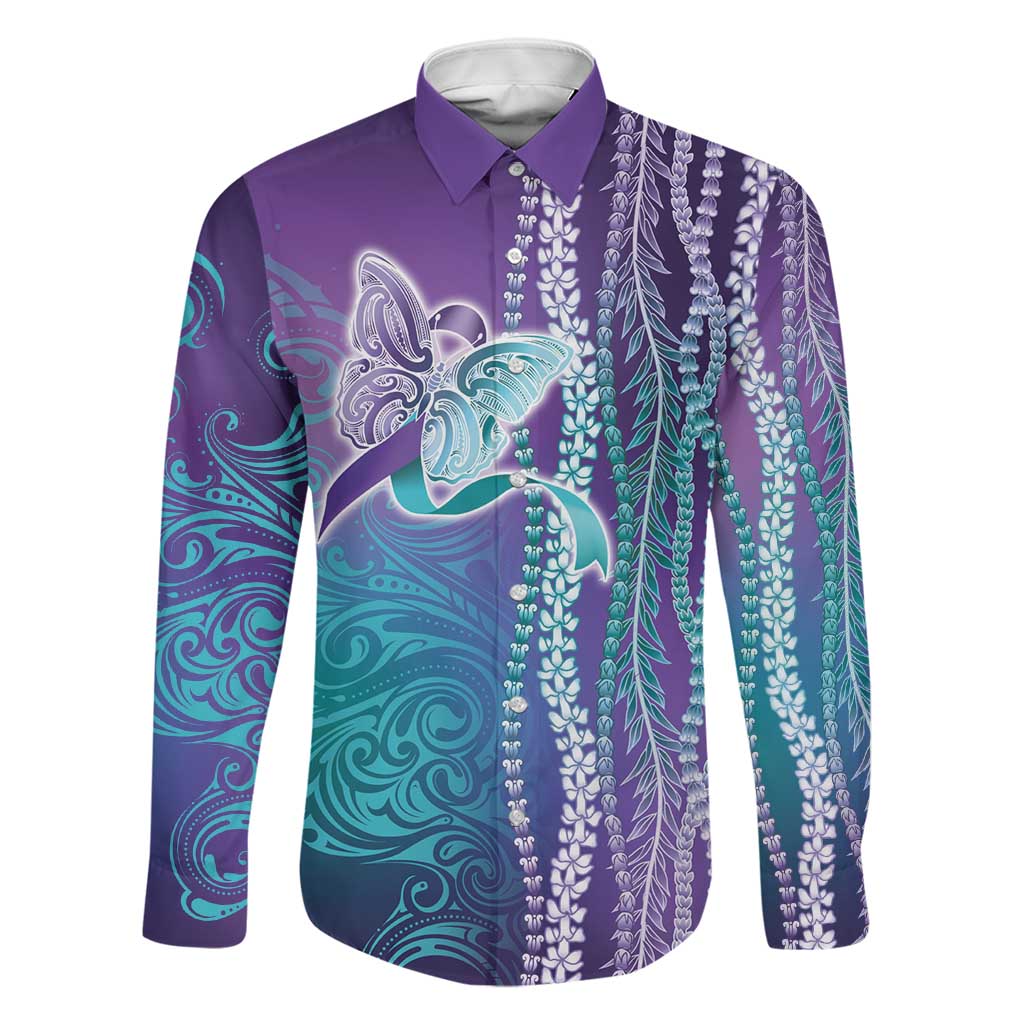 Suicide Prevention Awareness Family Matching Short Sleeve Bodycon Dress and Hawaiian Shirt Maile Pikake Lokelani Crown Flower Lei Inspired LT9 Dad's Shirt - Long Sleeve Multicolor - Polynesian Pride