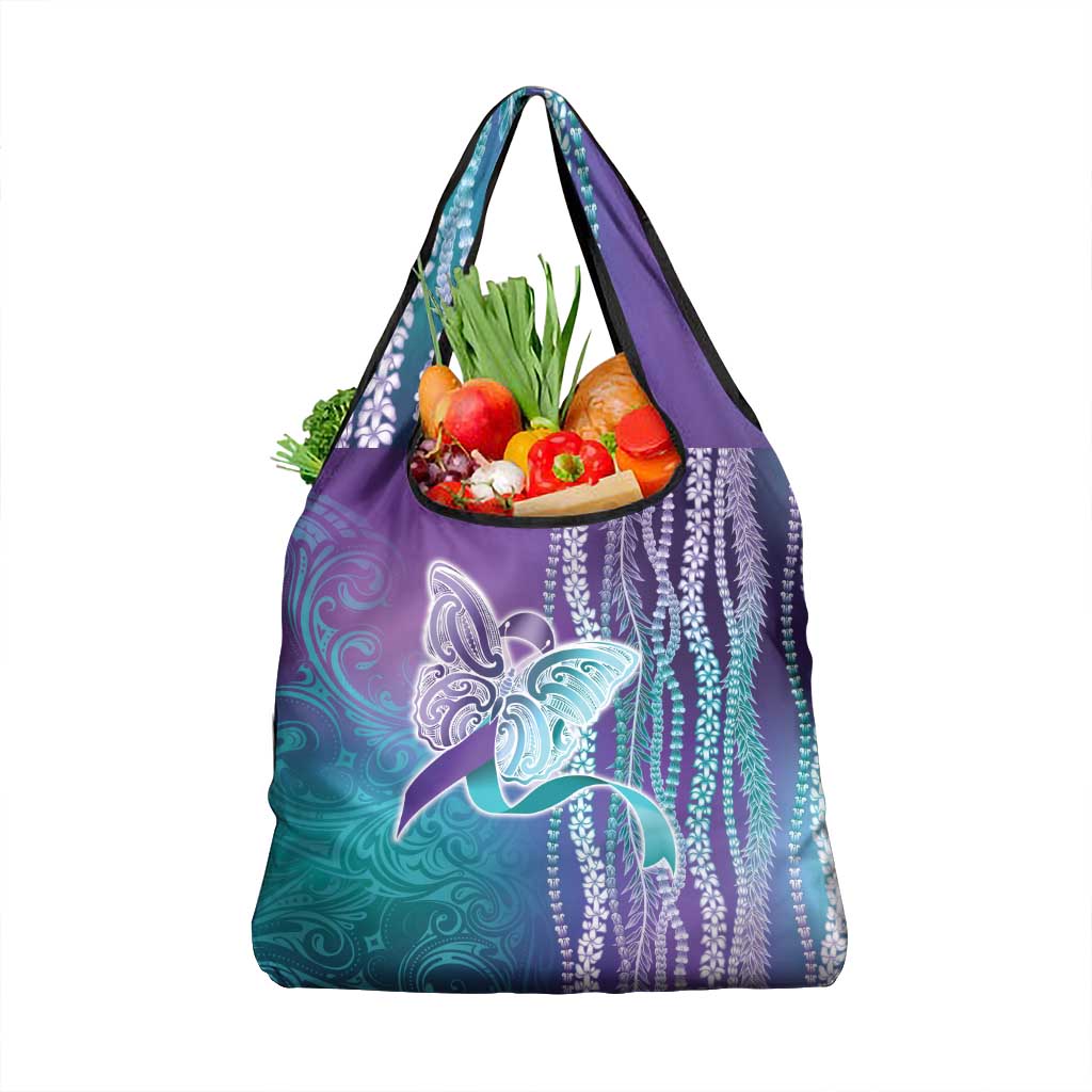 Suicide Prevention Awareness Grocery Bag Maile Pikake Lokelani Crown Flower Lei Inspired