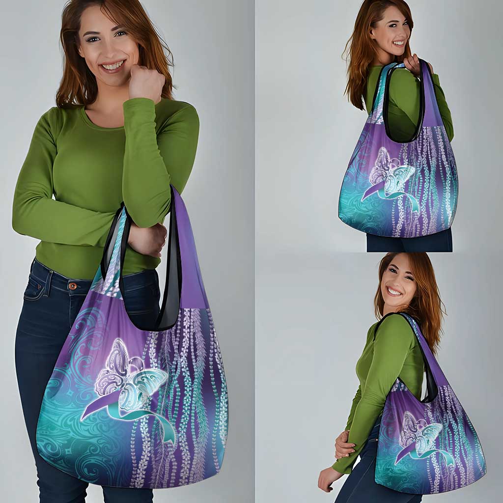 Suicide Prevention Awareness Grocery Bag Maile Pikake Lokelani Crown Flower Lei Inspired