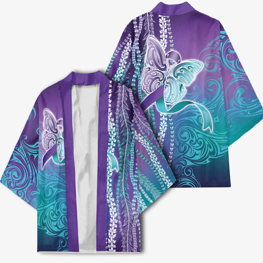 Suicide Prevention Awareness Kimono Maile Pikake Lokelani Crown Flower Lei Inspired