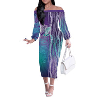Suicide Prevention Awareness Off The Shoulder Long Sleeve Dress Maile Pikake Lokelani Crown Flower Lei Inspired LT9 Women Multicolor - Polynesian Pride