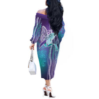Suicide Prevention Awareness Off The Shoulder Long Sleeve Dress Maile Pikake Lokelani Crown Flower Lei Inspired LT9 - Polynesian Pride