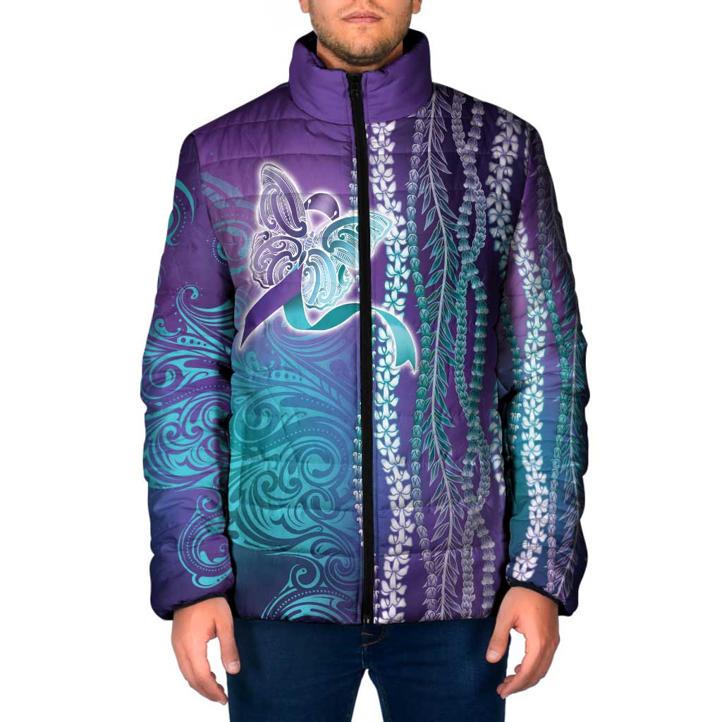 Suicide Prevention Awareness Padded Jacket Maile Pikake Lokelani Crown Flower Lei Inspired LT9 Men Multicolor - Polynesian Pride