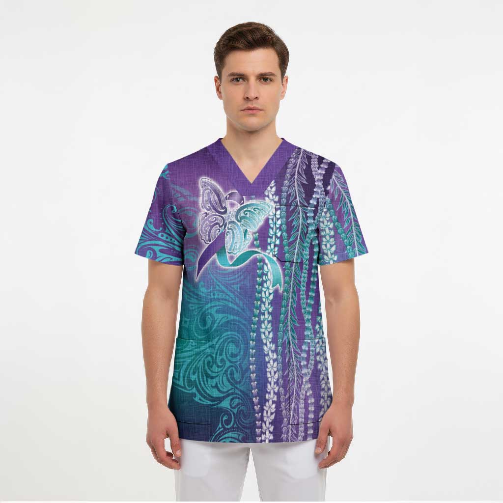 Suicide Prevention Awareness Scrub Top Maile Pikake Lokelani Crown Flower Lei Inspired