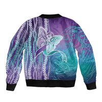 Suicide Prevention Awareness Sleeve Zip Bomber Jacket Maile Pikake Lokelani Crown Flower Lei Inspired
