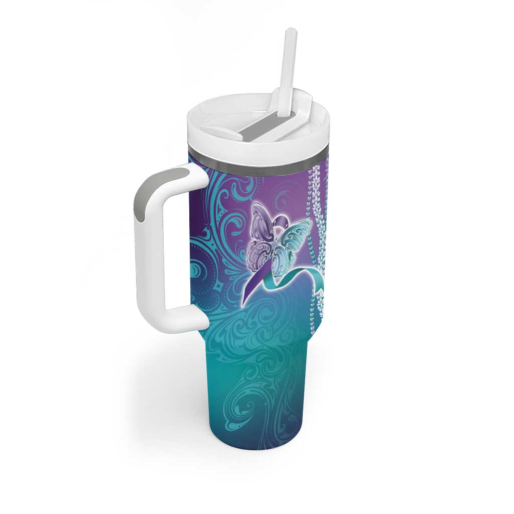 Suicide Prevention Awareness Tumbler With Handle Maile Pikake Lokelani Crown Flower Lei Inspired
