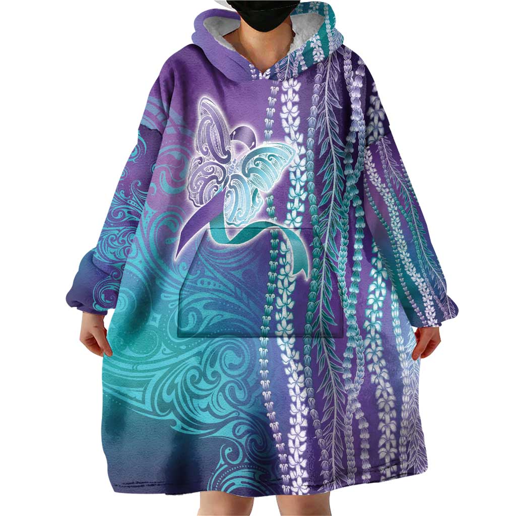 Suicide Prevention Awareness Wearable Blanket Hoodie Maile Pikake Lokelani Crown Flower Lei Inspired LT9 - Polynesian Pride