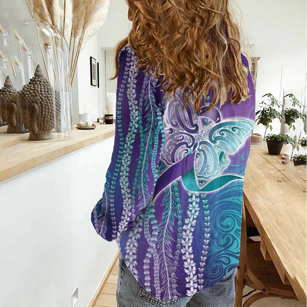 Suicide Prevention Awareness Women Casual Shirt Maile Pikake Lokelani Crown Flower Lei Inspired LT9 - Polynesian Pride