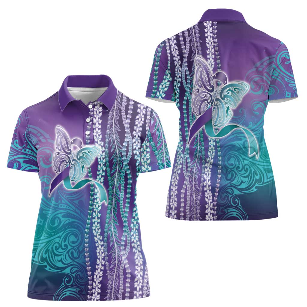 Suicide Prevention Awareness Women Polo Shirt Maile Pikake Lokelani Crown Flower Lei Inspired LT9 - Polynesian Pride