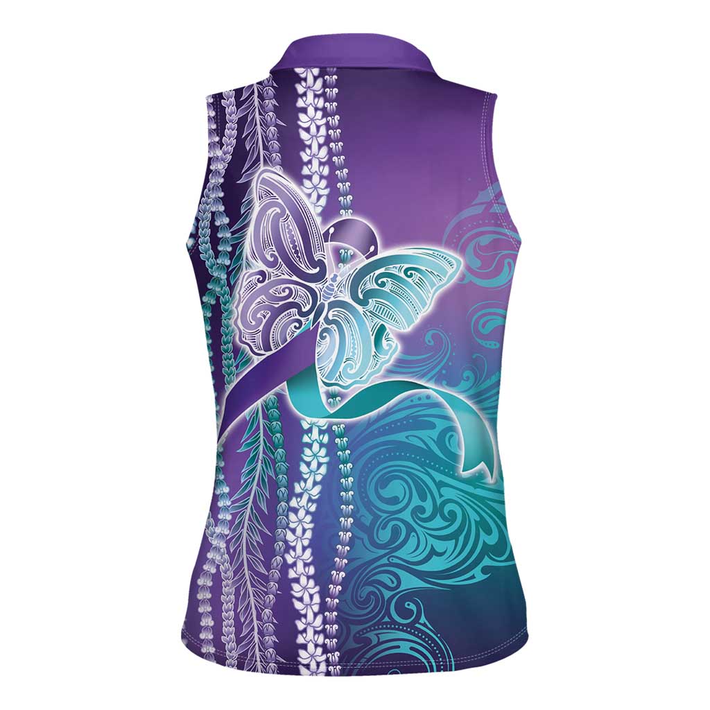Suicide Prevention Awareness Women Sleeveless Polo Shirt Maile Pikake Lokelani Crown Flower Lei Inspired LT9 - Polynesian Pride