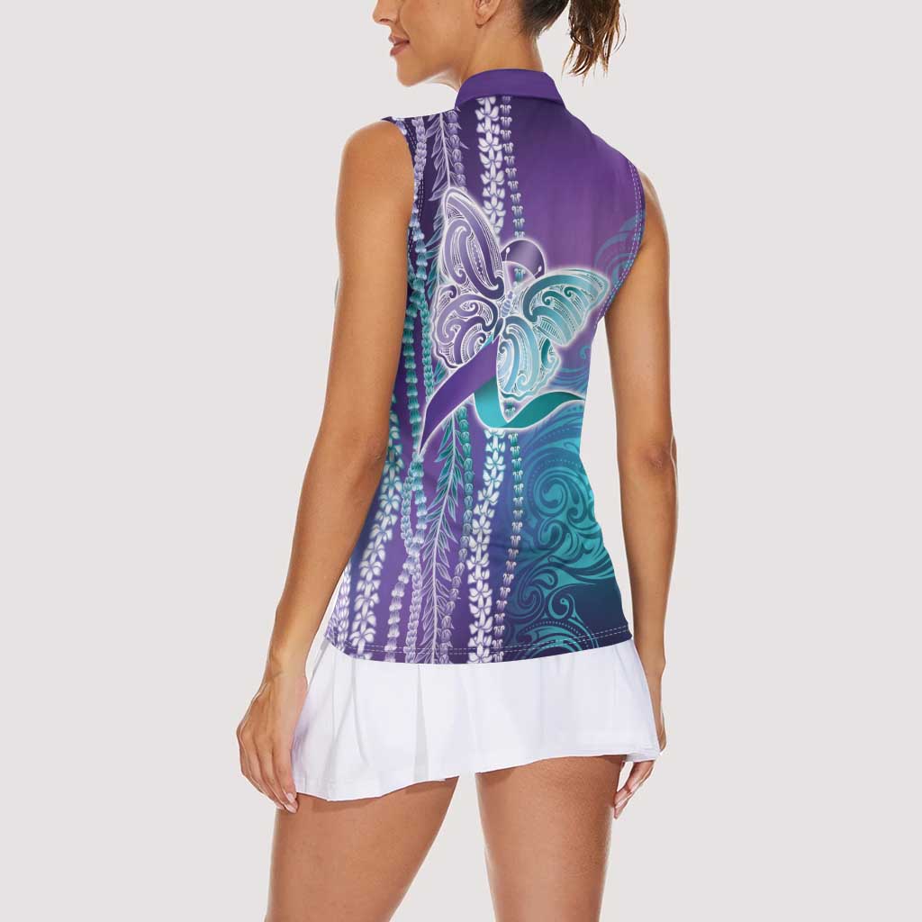 Suicide Prevention Awareness Women Sleeveless Polo Shirt Maile Pikake Lokelani Crown Flower Lei Inspired LT9 - Polynesian Pride