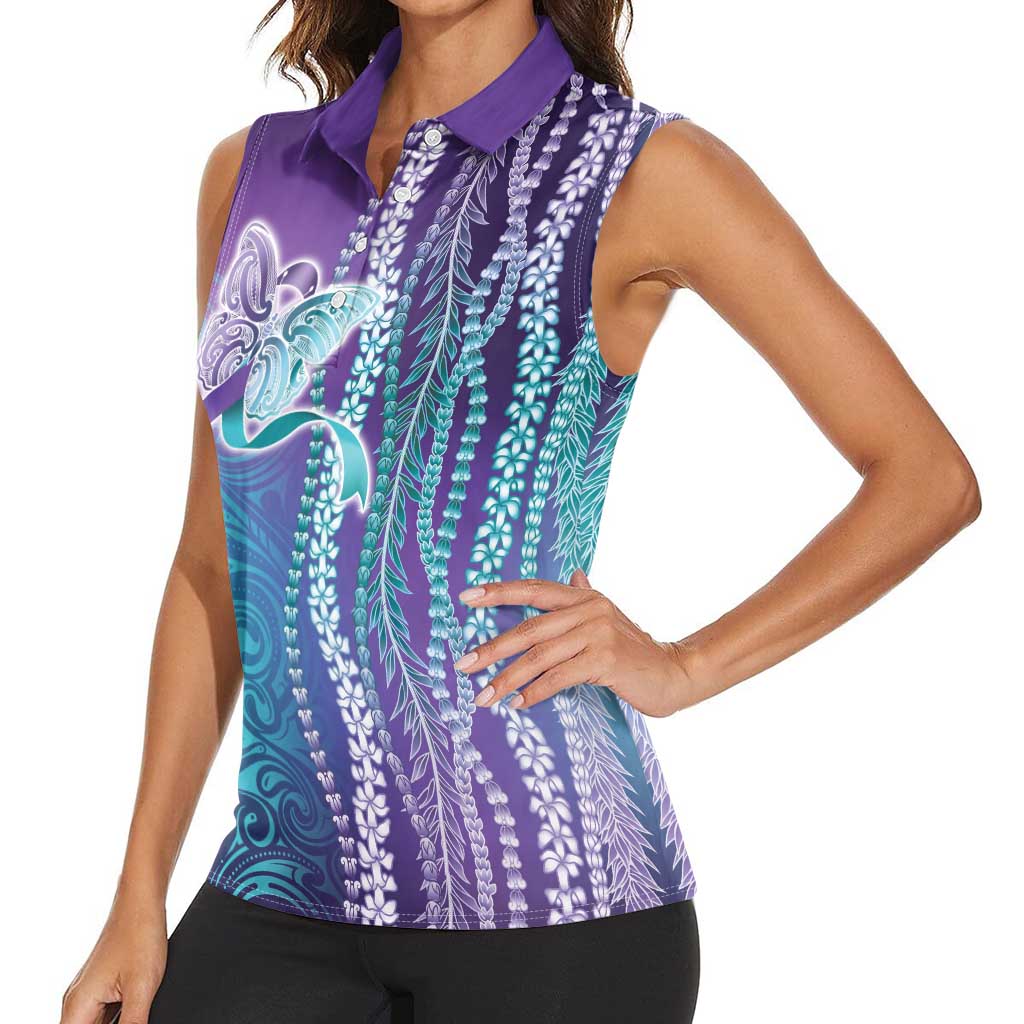 Suicide Prevention Awareness Women Sleeveless Polo Shirt Maile Pikake Lokelani Crown Flower Lei Inspired LT9 - Polynesian Pride
