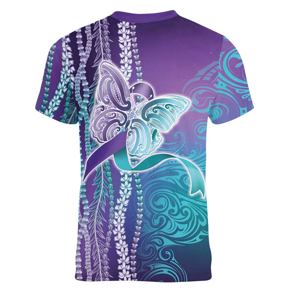 Suicide Prevention Awareness Women V-Neck T-Shirt Maile Pikake Lokelani Crown Flower Lei Inspired LT9 - Polynesian Pride
