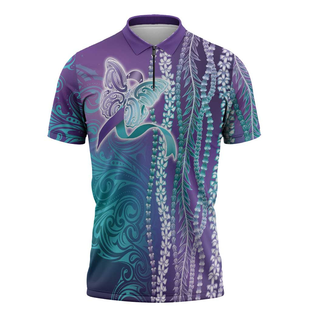 Suicide Prevention Awareness Zipper Polo Shirt Maile Pikake Lokelani Crown Flower Lei Inspired LT9 Multicolor - Polynesian Pride