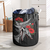 Hawaiian Honu Personalized Laundry Basket Black Tribal Hook Pattern