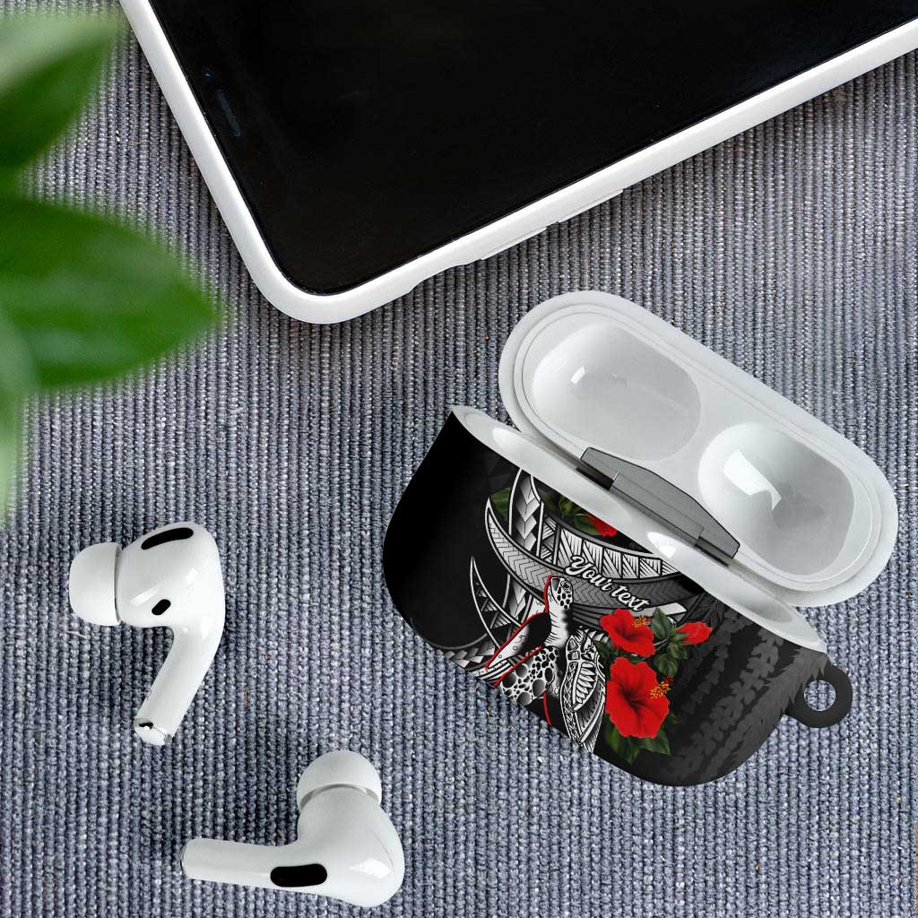 Hawaiian Honu Personalized AirPods Case Black Tribal Hook Pattern