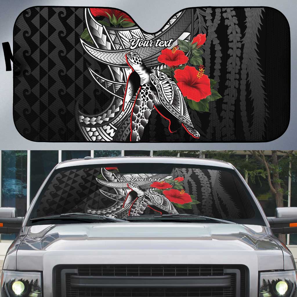 Hawaiian Honu Personalized Auto Sun Shade Black Tribal Hook Pattern