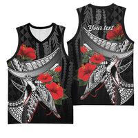 Hawaiian Honu Personalized Basketball Jersey Black Tribal Hook Pattern