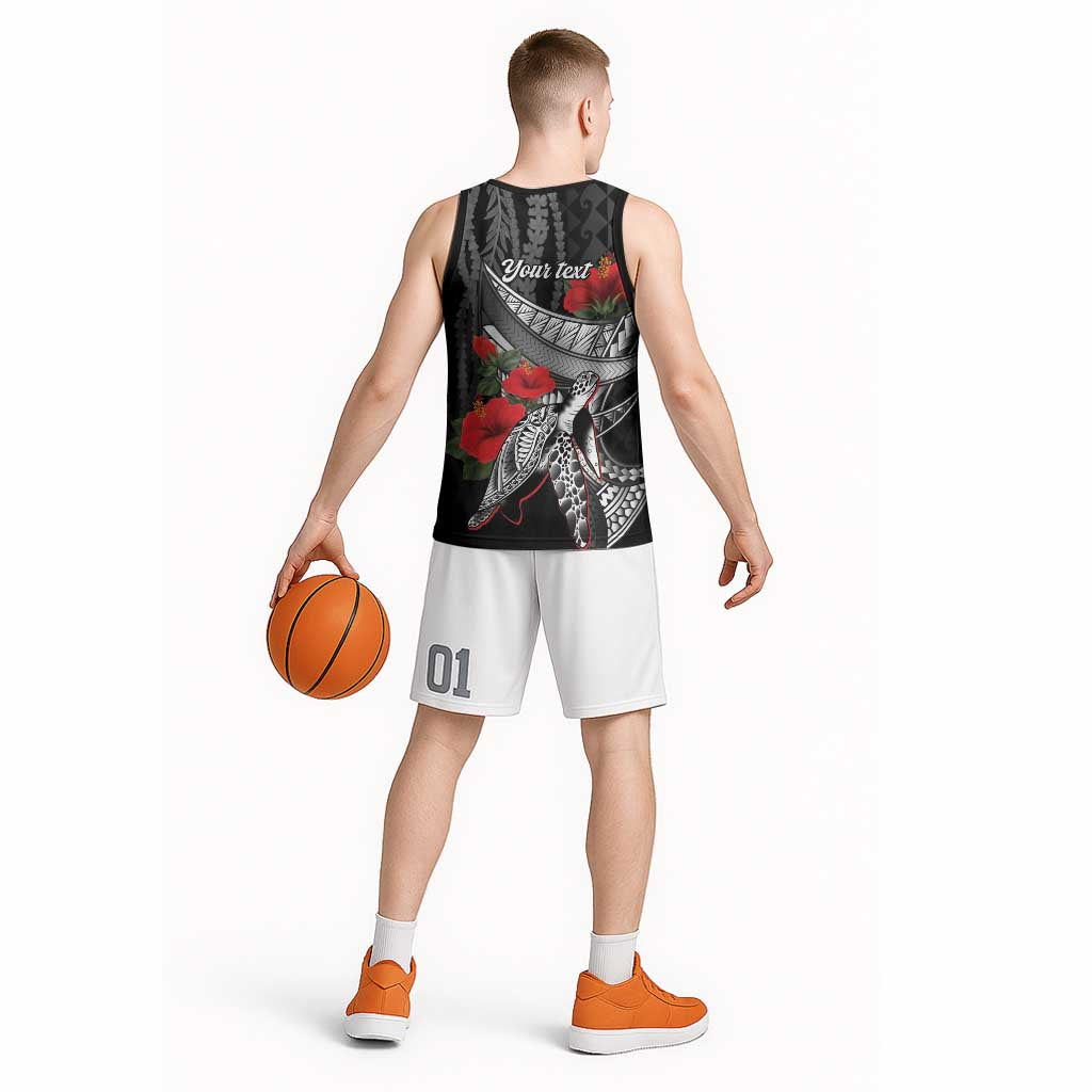 Hawaiian Honu Personalized Basketball Jersey Black Tribal Hook Pattern