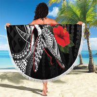 Hawaiian Honu Personalized Beach Blanket Black Tribal Hook Pattern