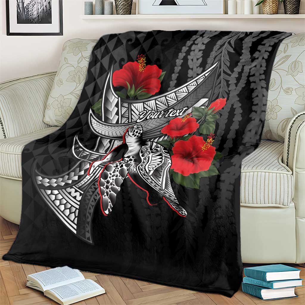Hawaiian Honu Personalized Blanket Black Tribal Hook Pattern