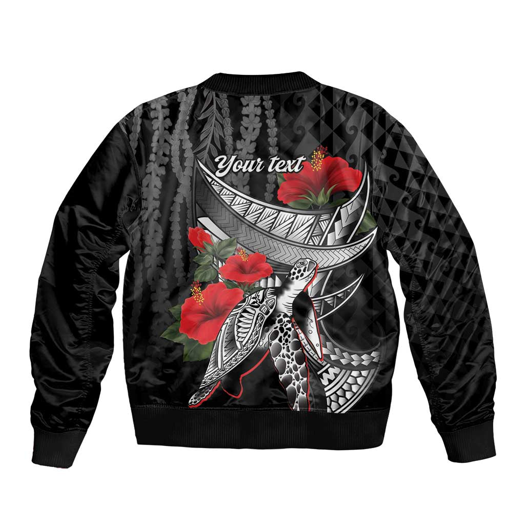 Hawaiian Honu Personalized Bomber Jacket Black Tribal Hook Pattern