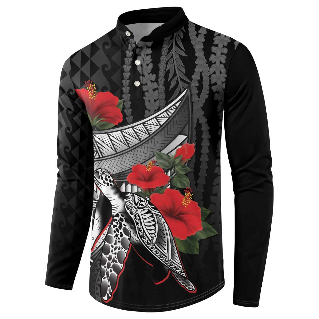 Hawaiian Honu Personalized Button Sweatshirt Black Tribal Hook Pattern