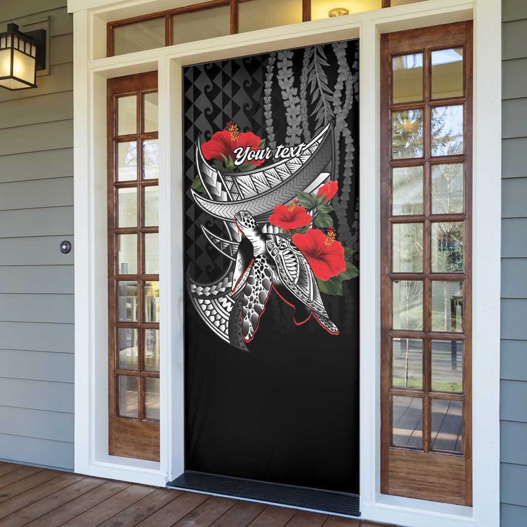 Hawaiian Honu Personalized Door Cover Black Tribal Hook Pattern