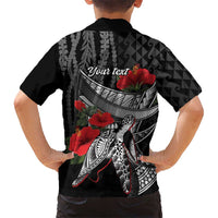 Hawaiian Honu Personalized Family Matching Off The Shoulder Long Sleeve Dress and Hawaiian Shirt Black Tribal Hook Pattern LT9 - Polynesian Pride
