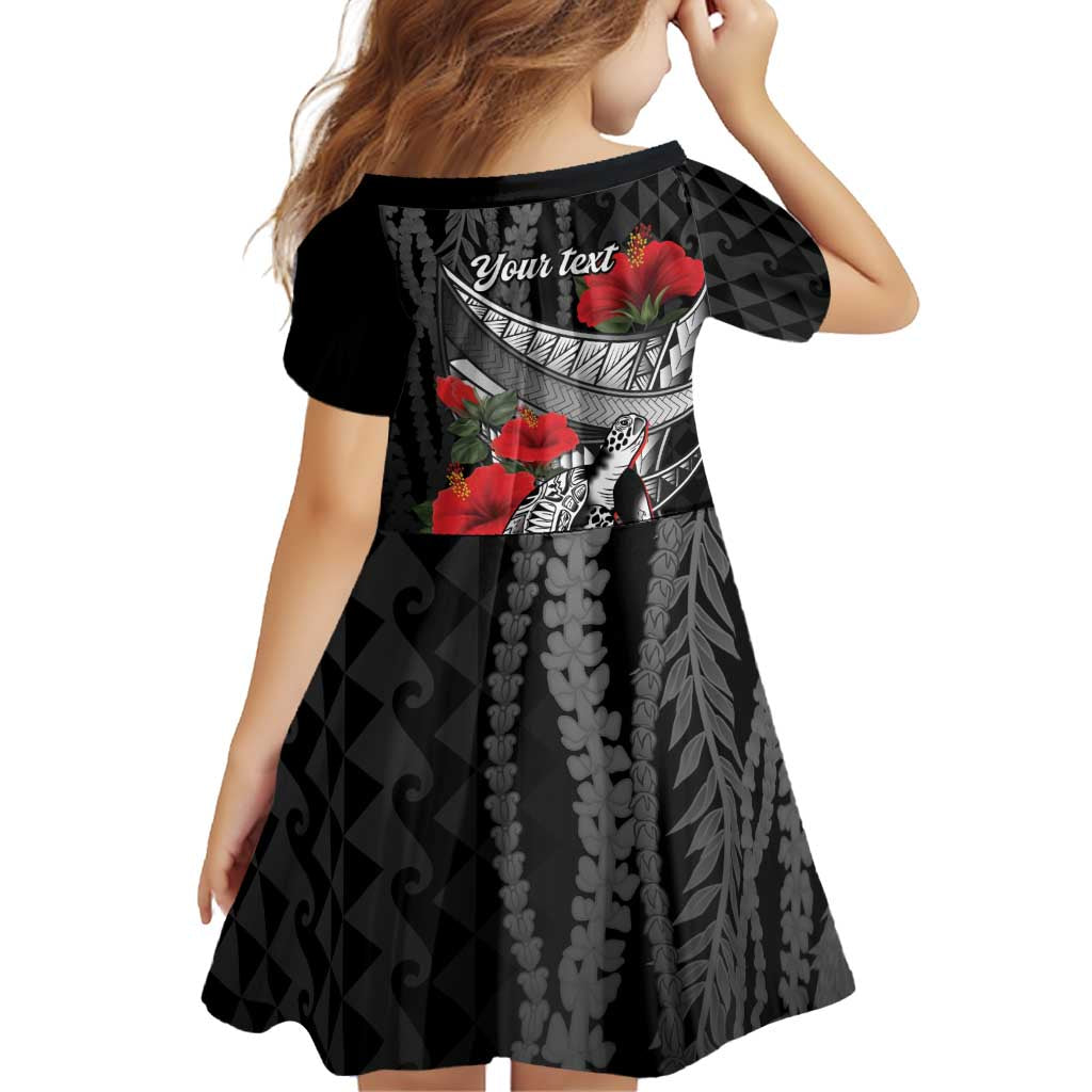 Hawaiian Honu Personalized Family Matching Off The Shoulder Long Sleeve Dress and Hawaiian Shirt Black Tribal Hook Pattern LT9 - Polynesian Pride