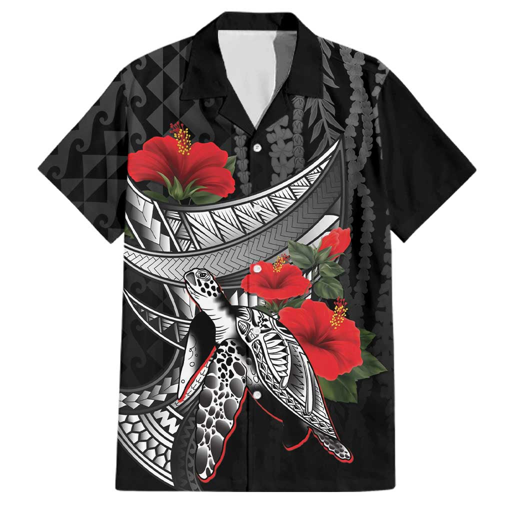 Hawaiian Honu Personalized Family Matching Off Shoulder Maxi Dress and Hawaiian Shirt Black Tribal Hook Pattern