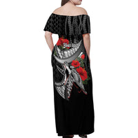 Hawaiian Honu Personalized Family Matching Off Shoulder Maxi Dress and Hawaiian Shirt Black Tribal Hook Pattern