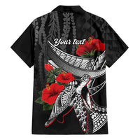 Hawaiian Honu Personalized Family Matching Off Shoulder Short Dress and Hawaiian Shirt Black Tribal Hook Pattern