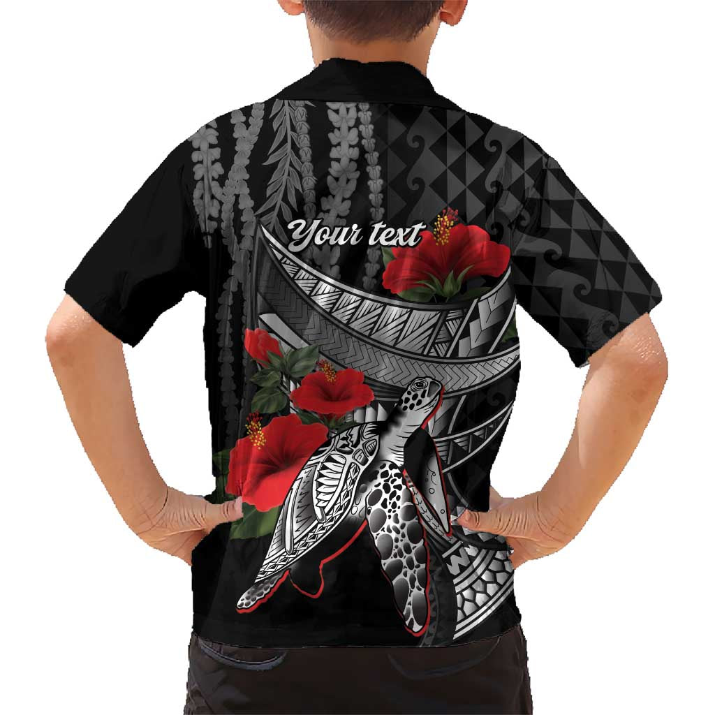 Hawaiian Honu Personalized Family Matching Tank Maxi Dress and Hawaiian Shirt Black Tribal Hook Pattern