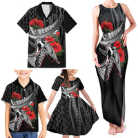 Hawaiian Honu Personalized Family Matching Tank Maxi Dress and Hawaiian Shirt Black Tribal Hook Pattern