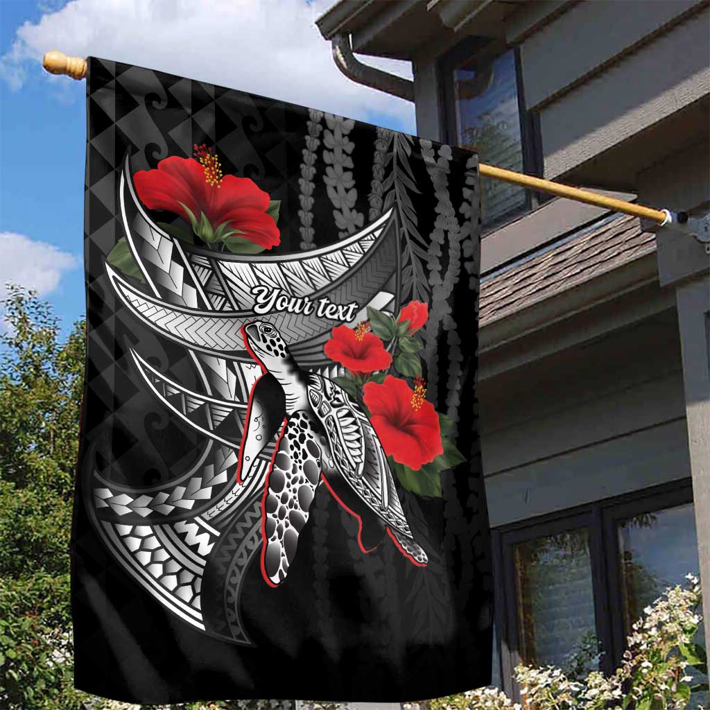 Hawaiian Honu Personalized Garden Flag Black Tribal Hook Pattern