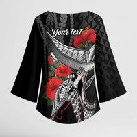 Hawaiian Honu Personalized Kimono Sleeve Blouse Black Tribal Hook Pattern