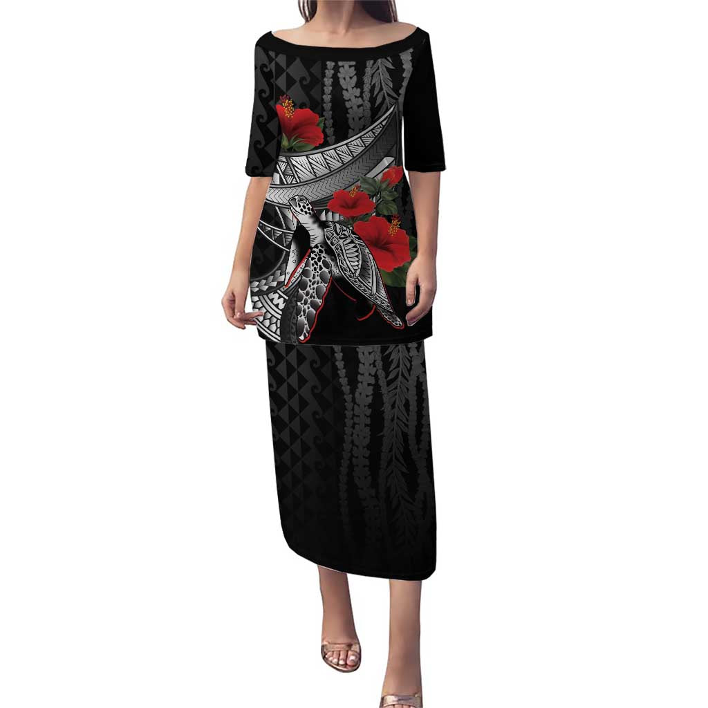 Hawaiian Honu Personalized Puletasi Black Tribal Hook Pattern