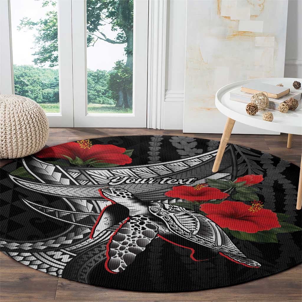 Hawaiian Honu Personalized Round Carpet Black Tribal Hook Pattern
