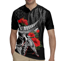 Hawaiian Honu Personalized Rugby Jersey Black Tribal Hook Pattern