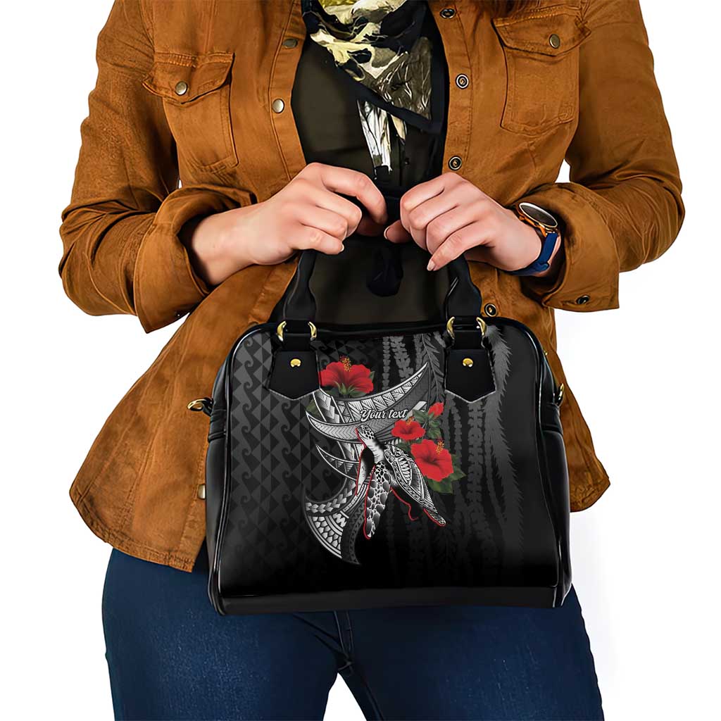 Hawaiian Honu Personalized Shoulder Handbag Black Tribal Hook Pattern