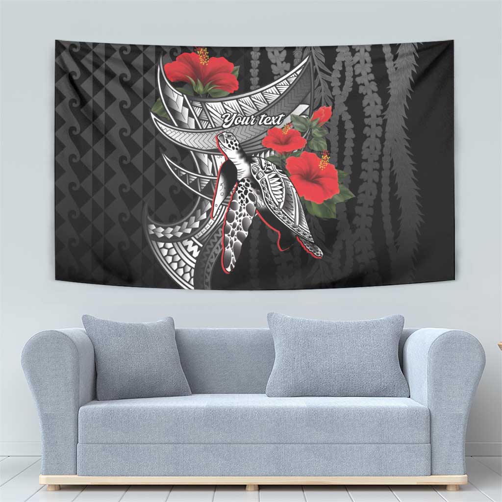 Hawaiian Honu Personalized Tapestry Black Tribal Hook Pattern