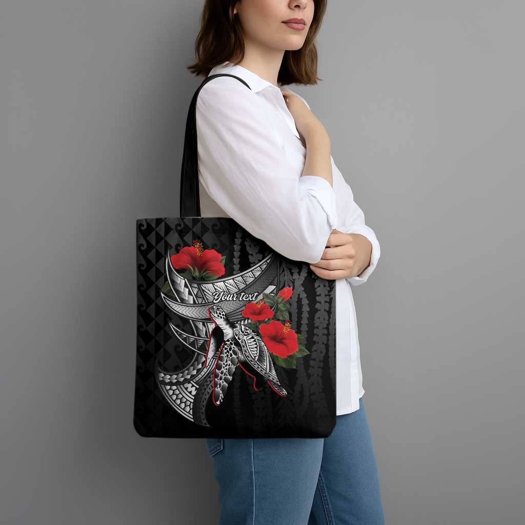 Hawaiian Honu Personalized Tote Bag Black Tribal Hook Pattern