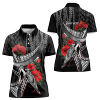 Hawaiian Honu Personalized Women Polo Shirt Black Tribal Hook Pattern