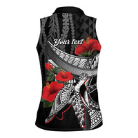 Hawaiian Honu Personalized Women Sleeveless Polo Shirt Black Tribal Hook Pattern
