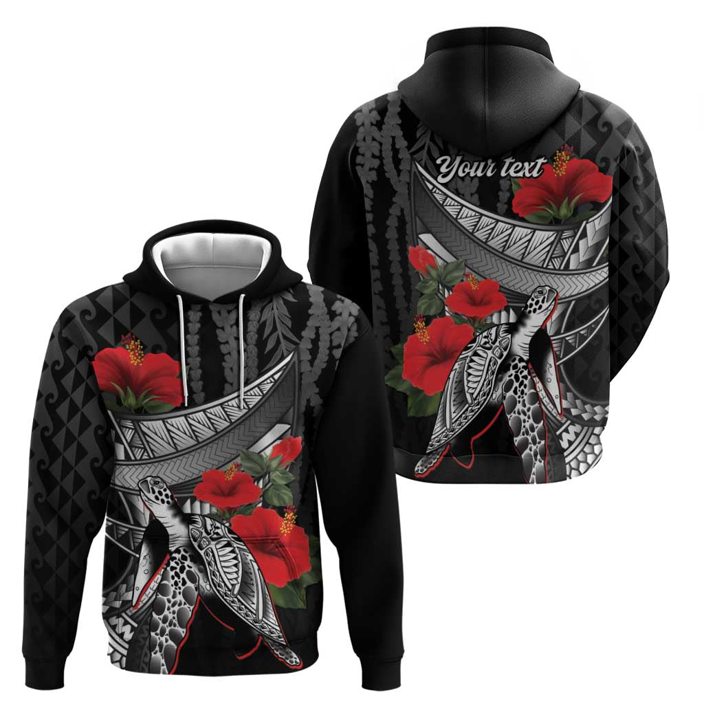 Hawaiian Honu Personalized Zip Hoodie Black Tribal Hook Pattern