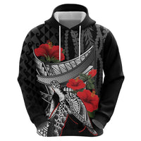 Hawaiian Honu Personalized Zip Hoodie Black Tribal Hook Pattern