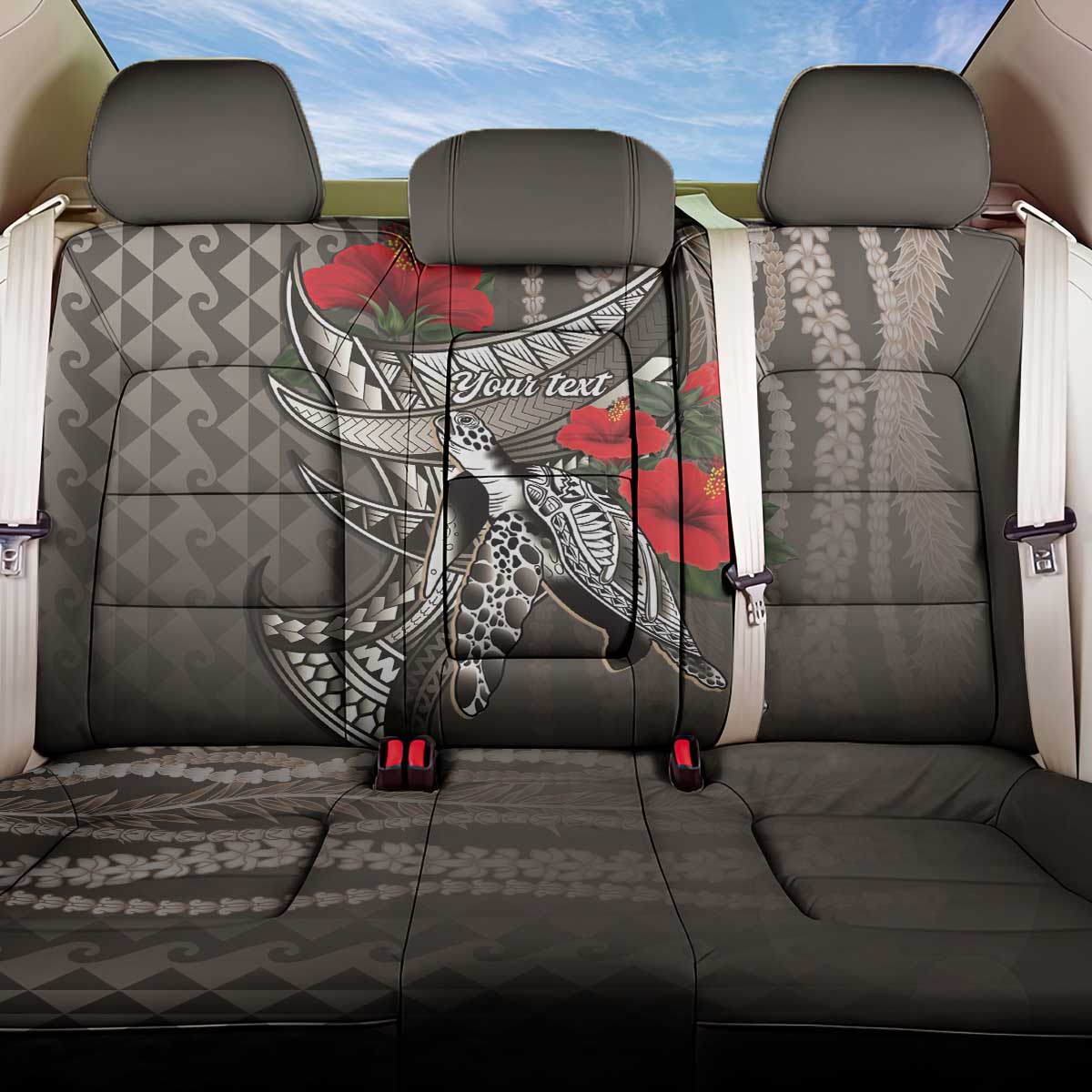 Hawaiian Honu Personalized Back Car Seat Cover Mocha Mousse Hibiscus Tribal Hook Pattern